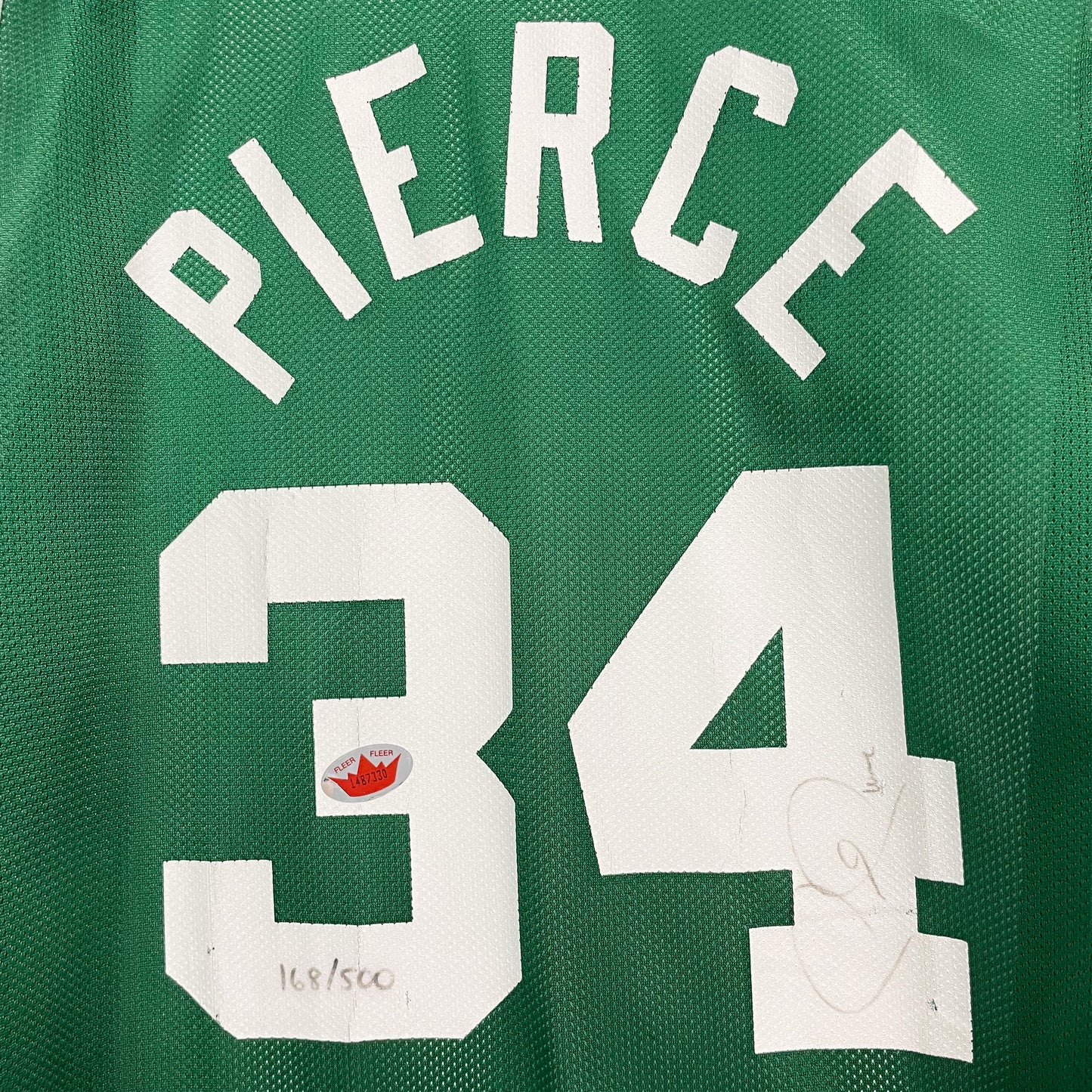 Champion Celtics Pierce #34 Green Signed 168/500 w/Fleer Authentication Sticker